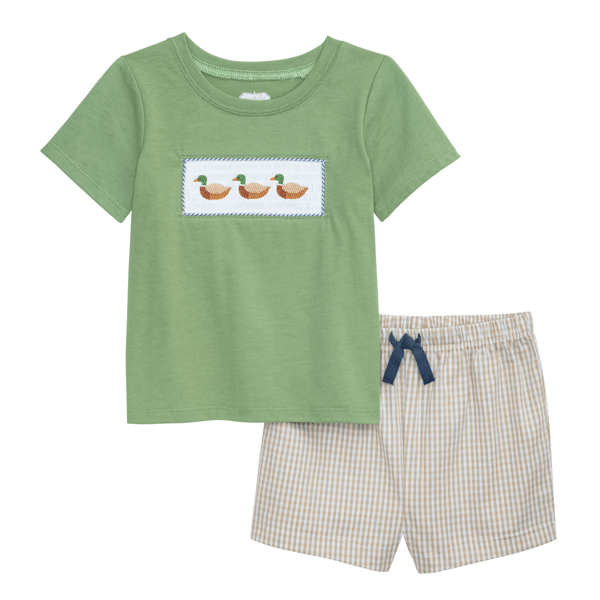 Green Smocked Duck Short Set