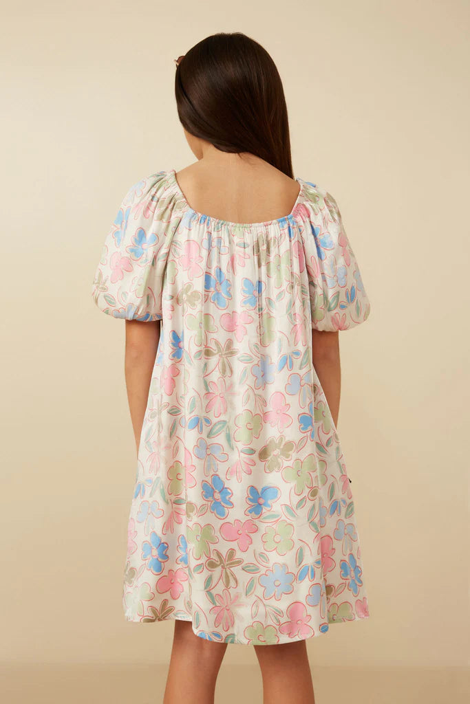 Floral Puff Sleeved Foiled Dress