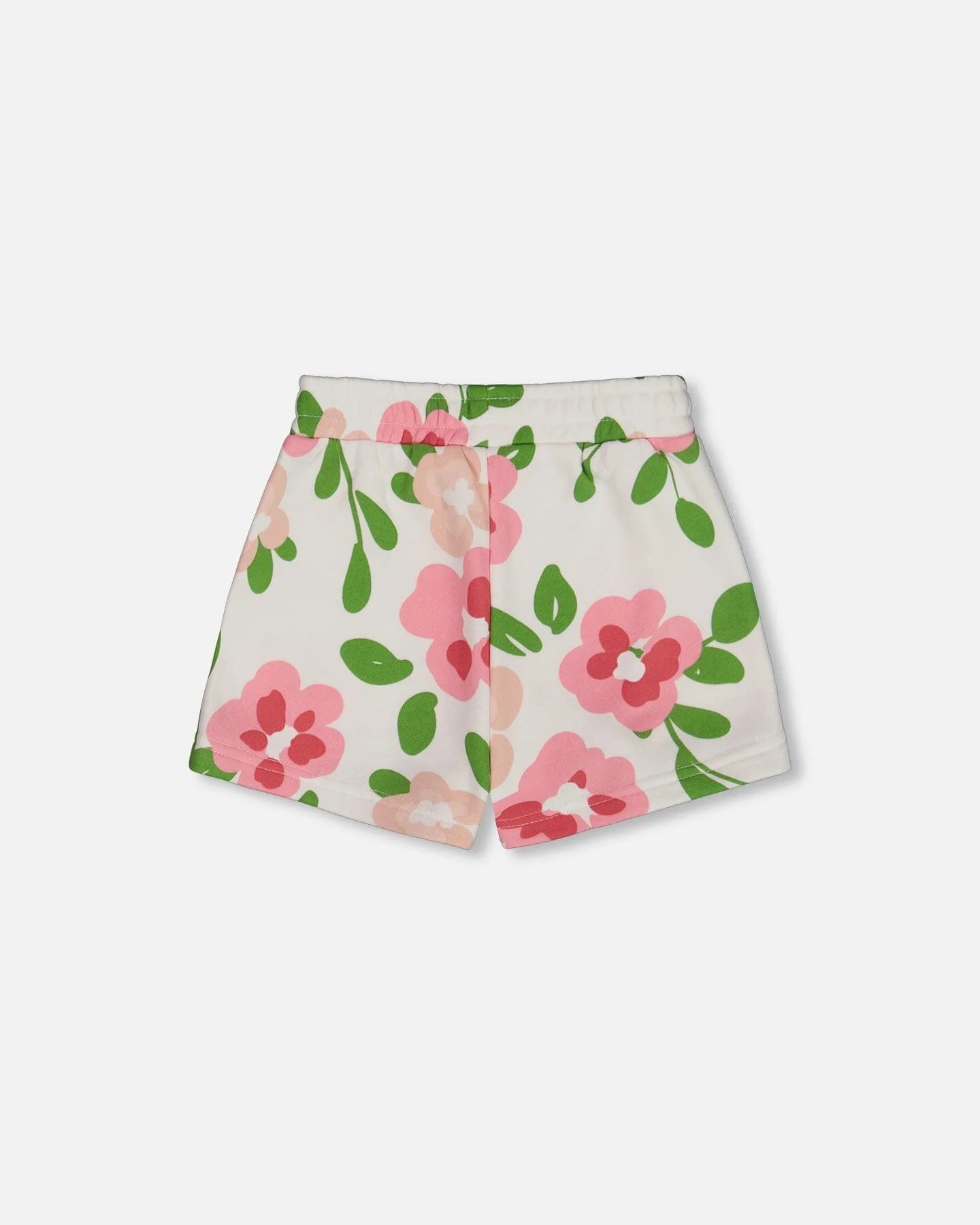 Printed French Terry Short Pink Flowers On White Background