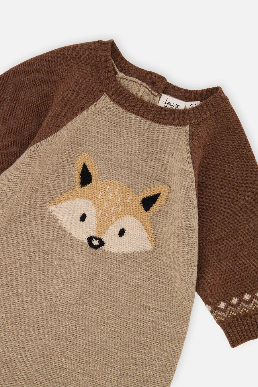 Deux par Deux Knitted Intarsia Romper Brown Cinnamon