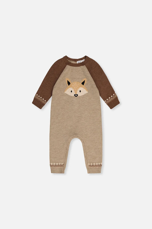 Deux par Deux Knitted Intarsia Romper Brown Cinnamon