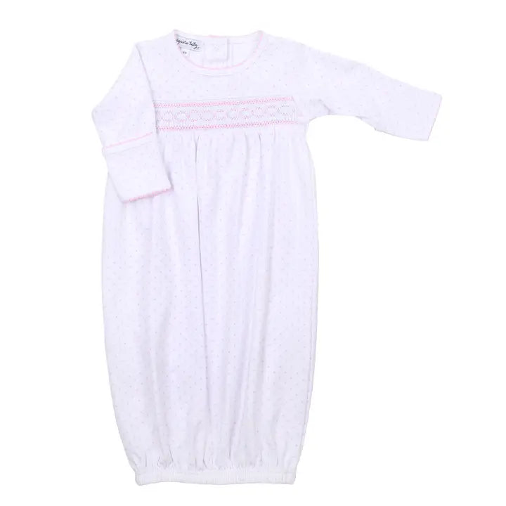 Mini Dots Smocked Gown - Pink