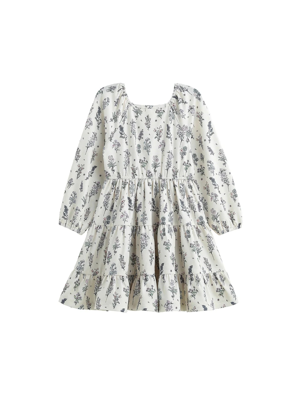 Gracie Long Sleeve Floral Square Neck Tiered Dress