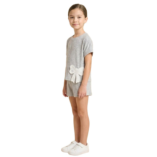 Girls' Hayden Crochet Bow Trimmed Split Hem Knit T-Shirt