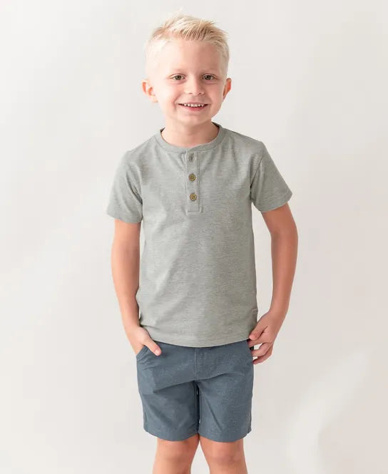 Gray Melange Short Sleeve Henley