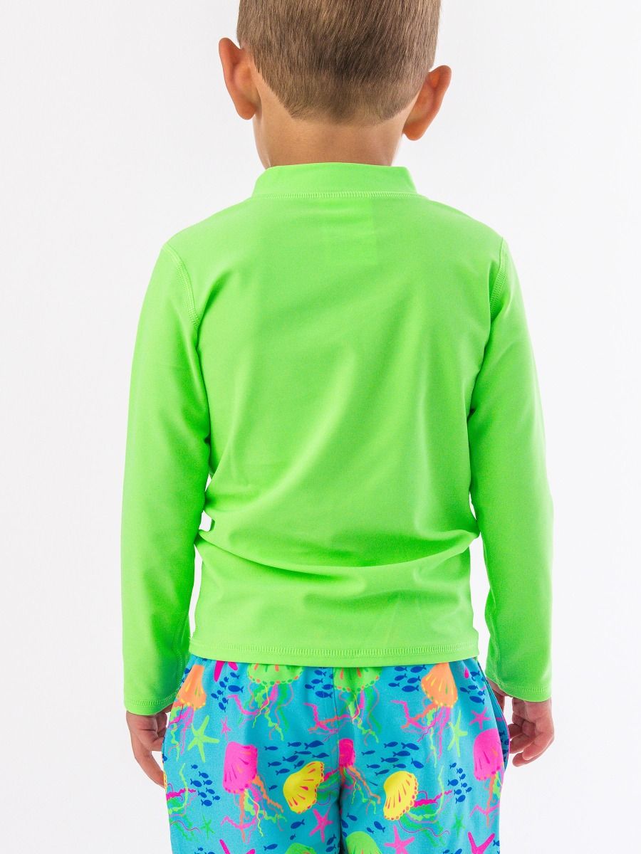 Neon Honeydew Long Sleeve Zipper Rash Guard