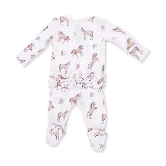 I Love Horses 2 Way Ruffle Back Zipper Footie