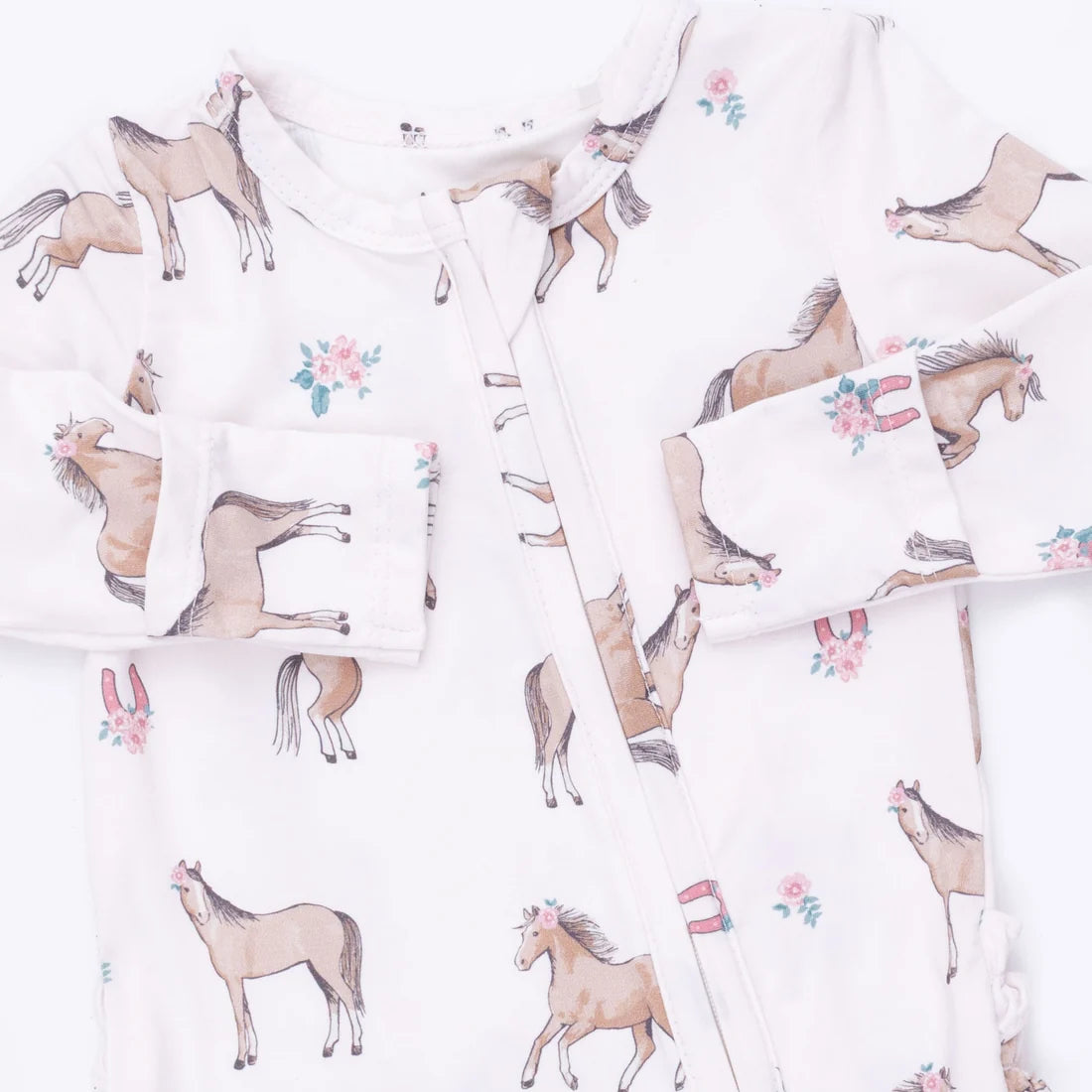 I Love Horses 2 Way Ruffle Back Zipper Footie