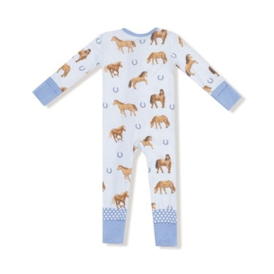 Horses - Blue - 2 Way Zipper Romper
