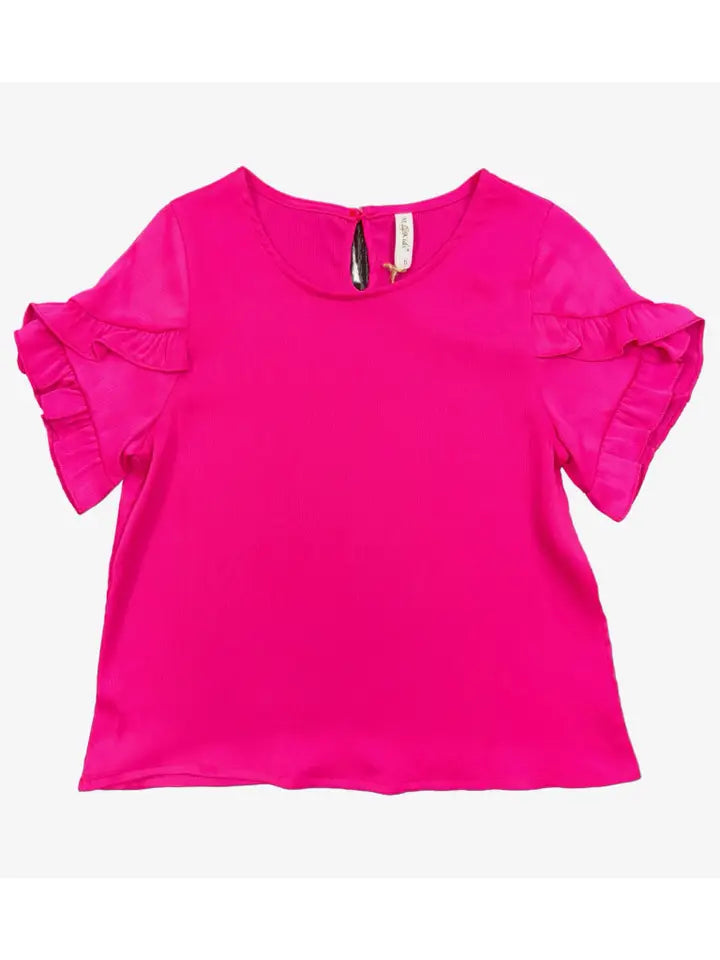 Hot Pink Ruffled Sleeve Top