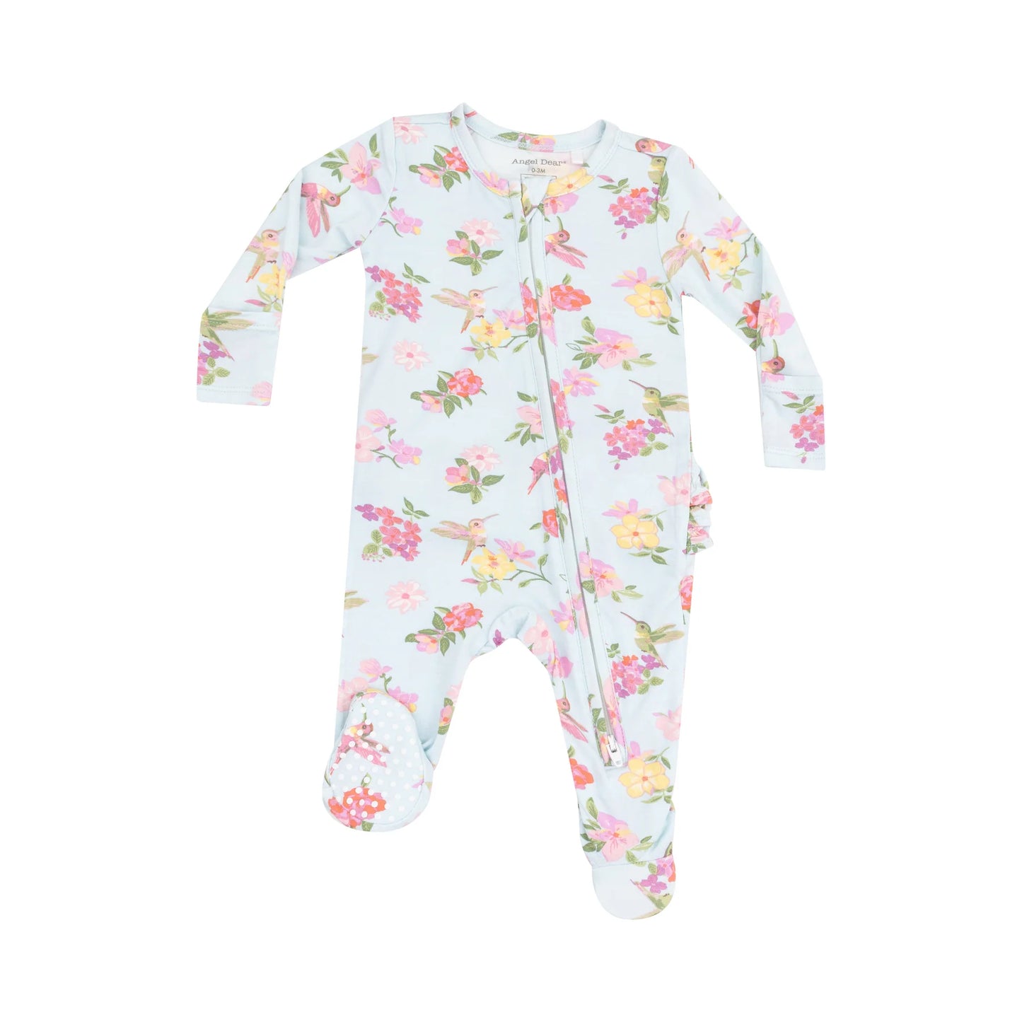 2 Way Zipper Ruffle Back Footie - Cute Hummingbirds