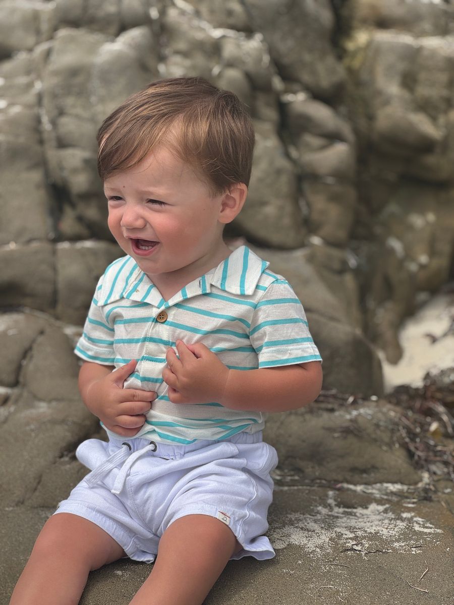 Turquoise Stripe Jetty Jersey Onesie