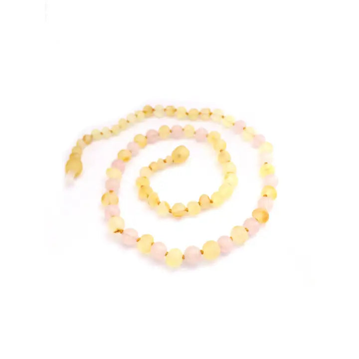 Amber & Gemstone Necklaces - Raw Lemon & Rose Quartz