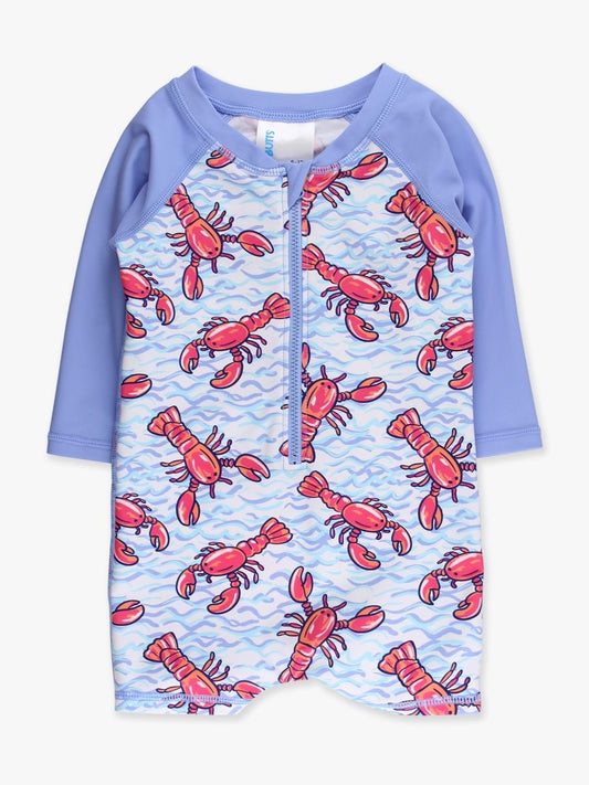 Blue Lobster Lagoon Boys Long Sleeve One Piece Rash Guard