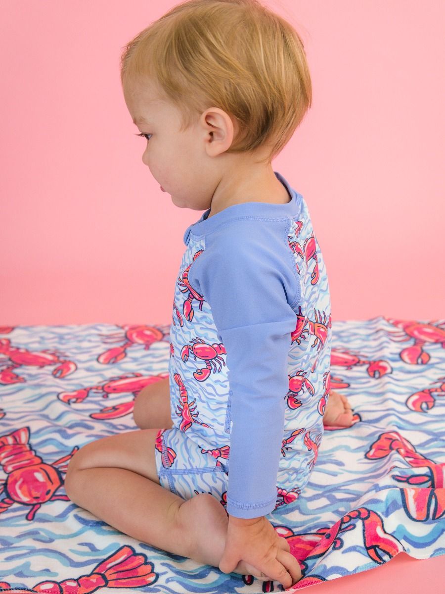 Blue Lobster Lagoon Boys Long Sleeve One Piece Rash Guard