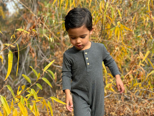Mason Ribbed Henley Romper - Charcoal