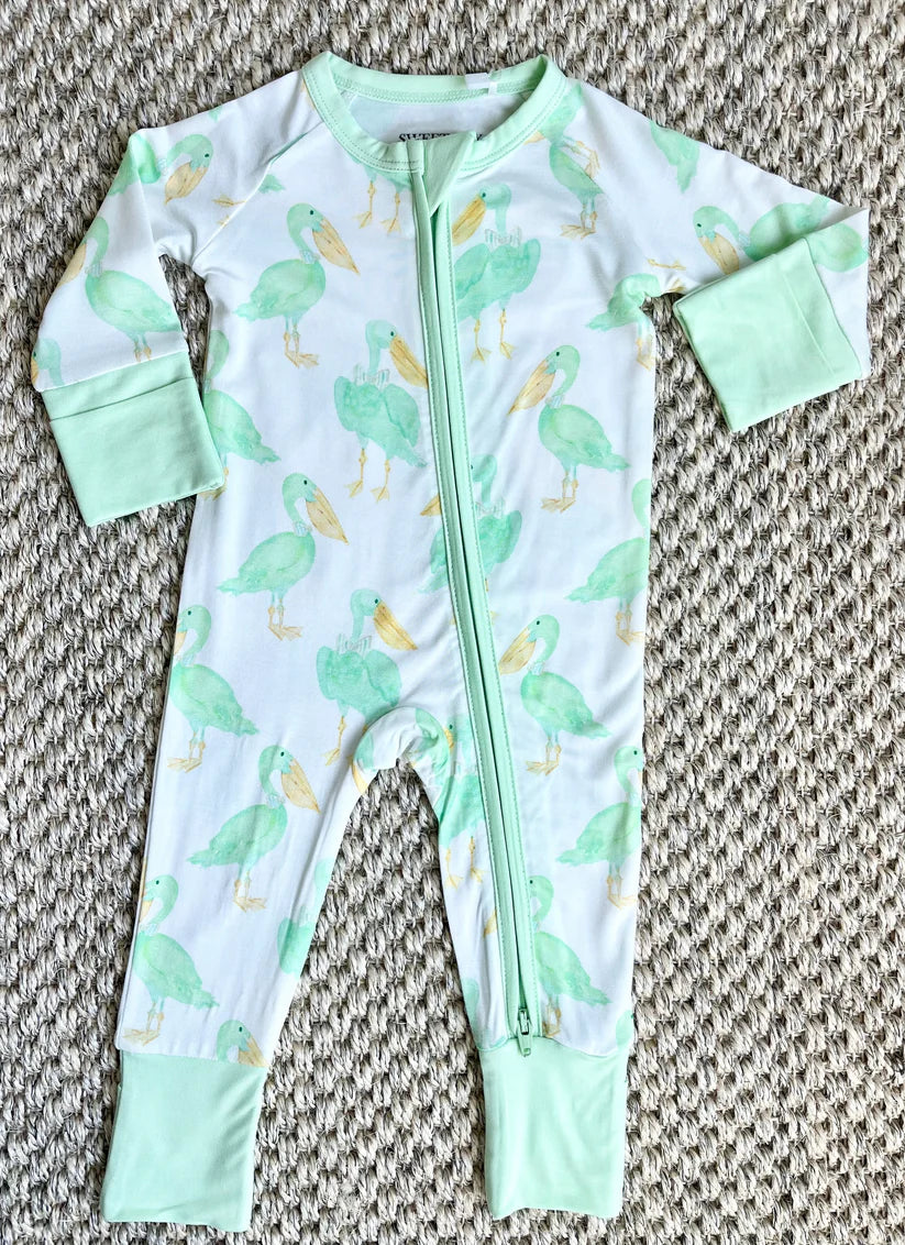 Mint Pelican Zipper Onesie