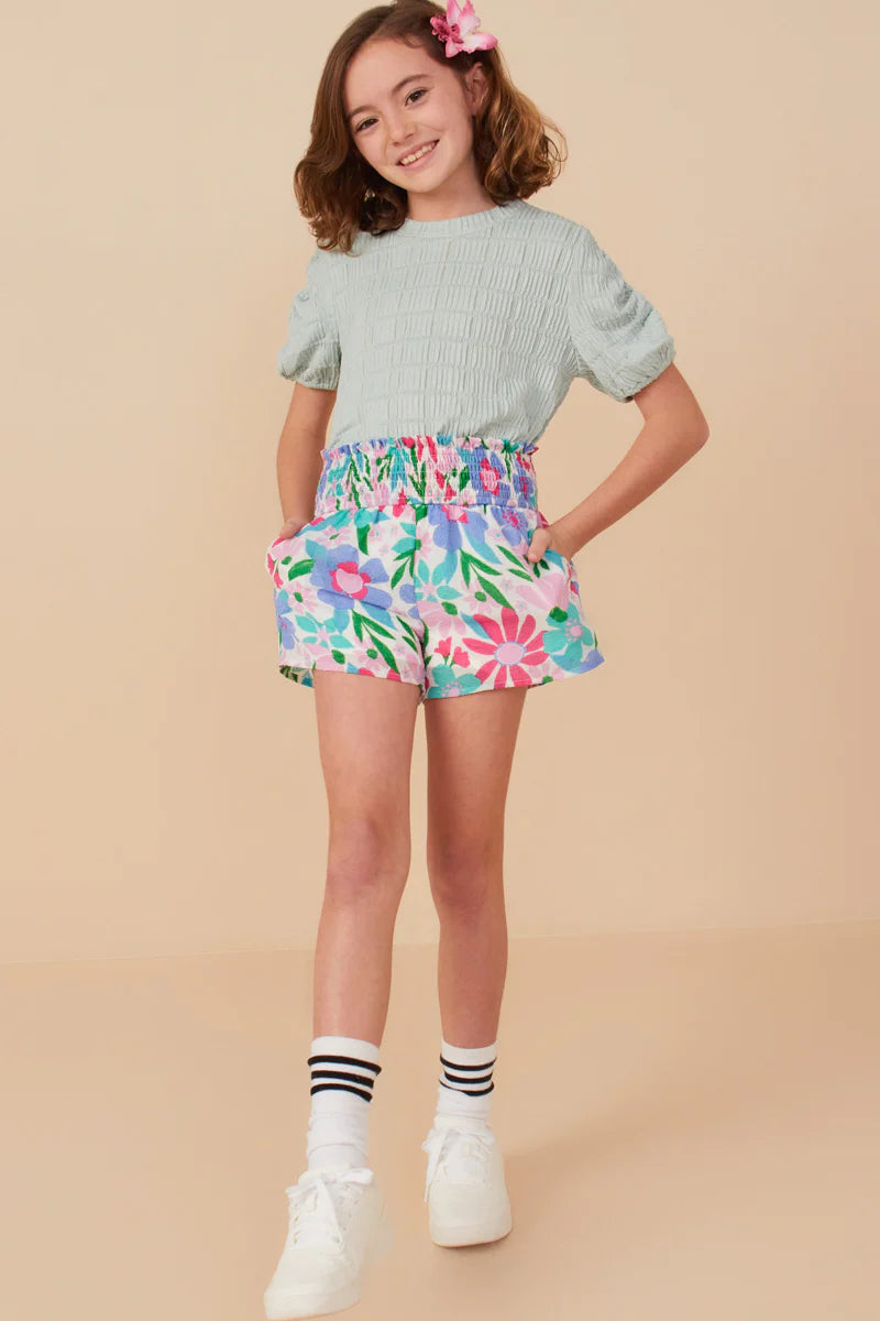 Pink Mix Flowers Paperbag Shorts