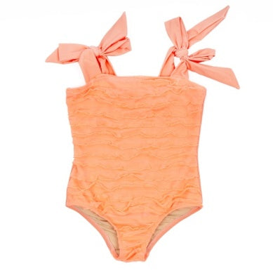 Ruffle Front Neon Coral One Piece Swimsuit