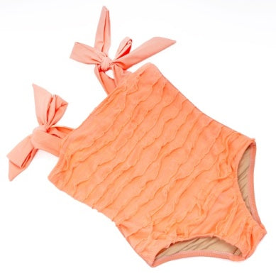 Ruffle Front Neon Coral One Piece Swimsuit