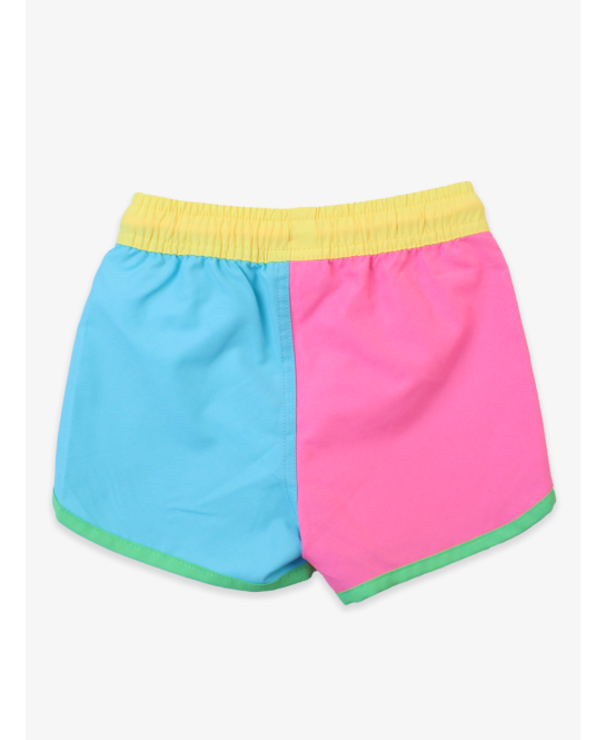 Neon Color Block Dolphin Hem Swim Trunks