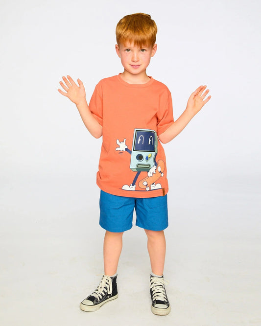 Organic Cotton Jersey T-Shirt With Print Orange