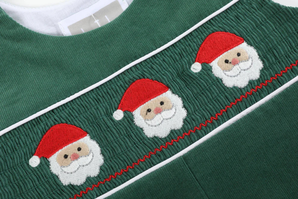 Green Corduroy Santa Smocked Overalls