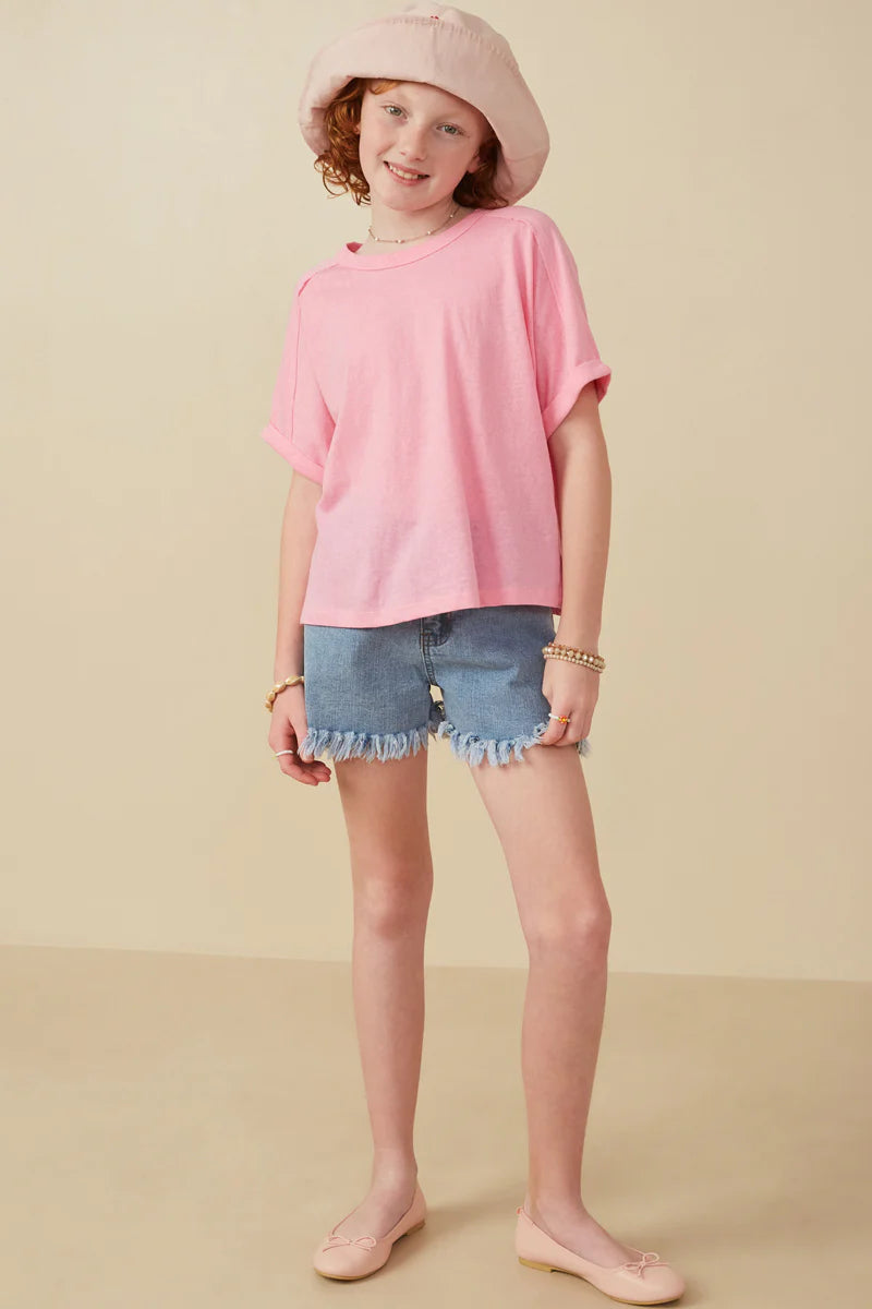 Girls Raw Edge Detail Triblend Knit Dolman Tee