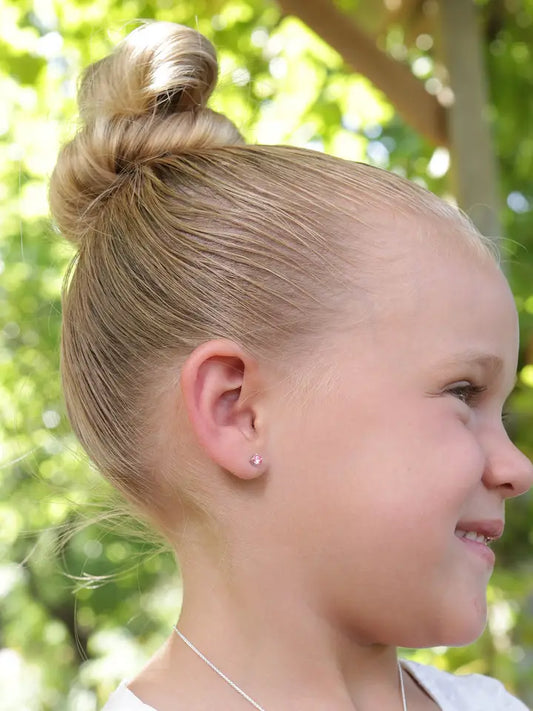 Sterling Silver Screw-Back Pink Cz Stud Earrings Baby & Kids