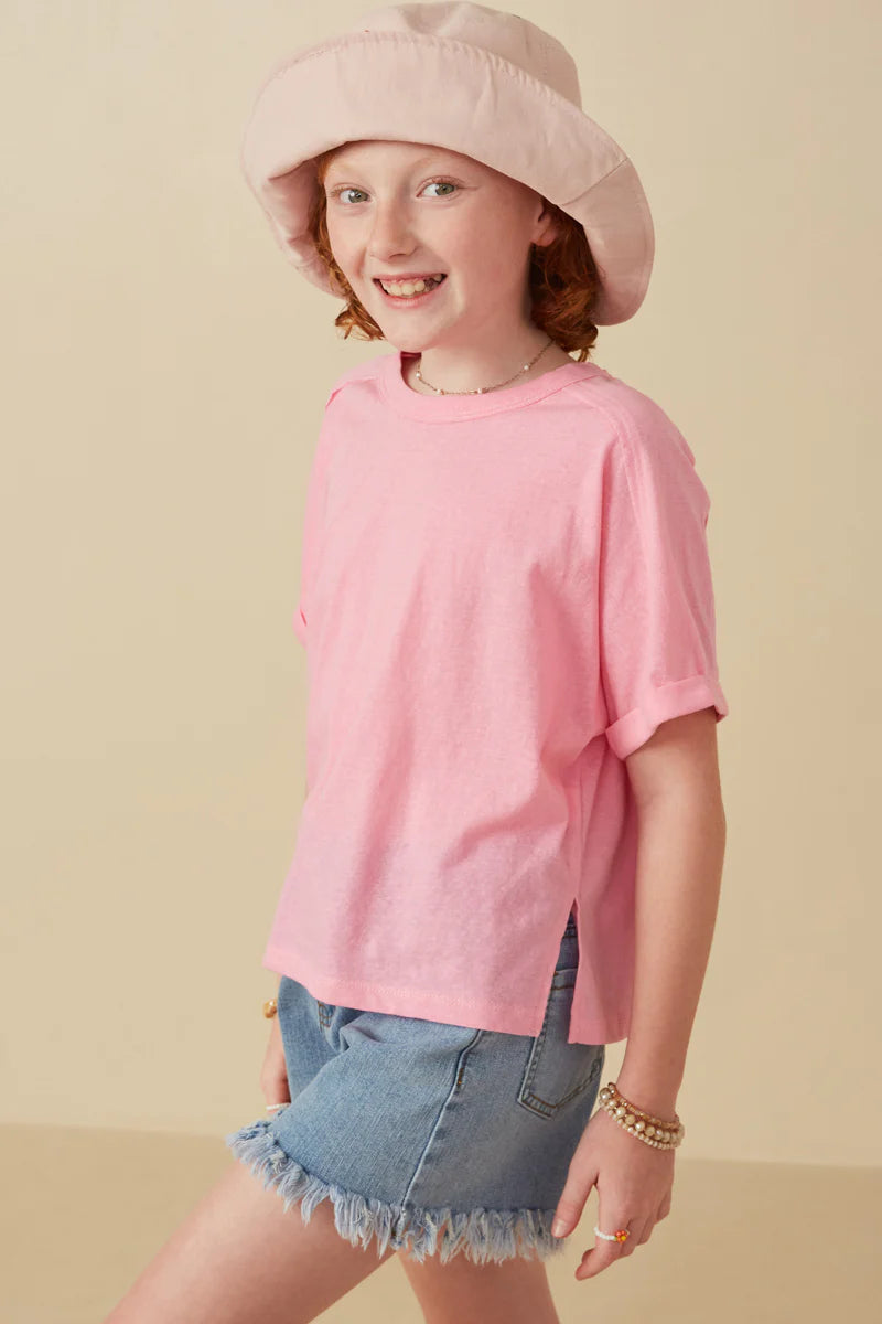 Girls Raw Edge Detail Triblend Knit Dolman Tee