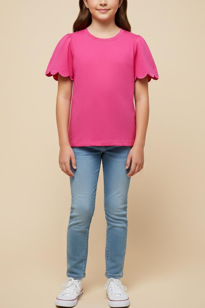 Girls Scallop Sleeve Knit TShirt
