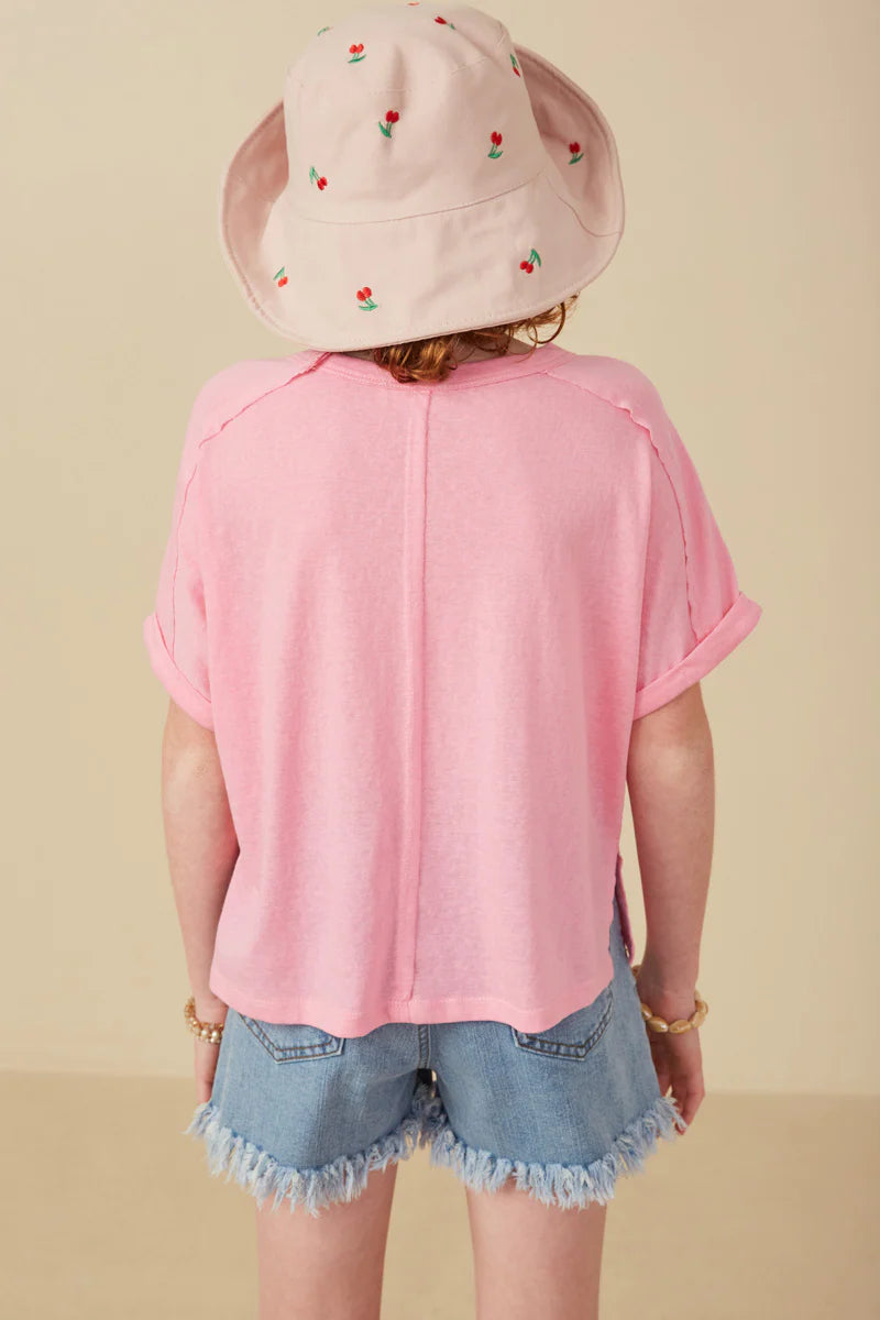 Girls Raw Edge Detail Triblend Knit Dolman Tee
