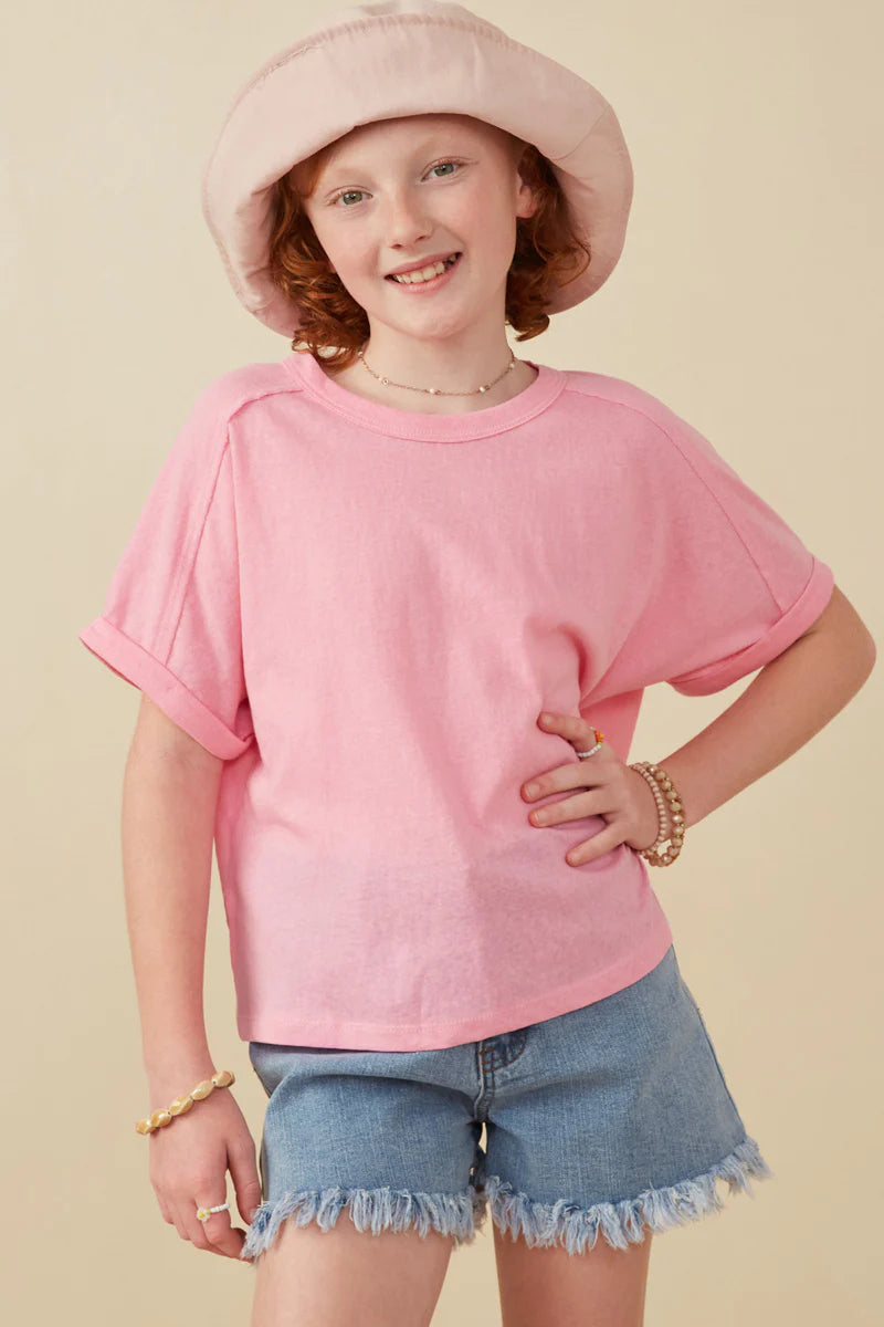 Girls Raw Edge Detail Triblend Knit Dolman Tee