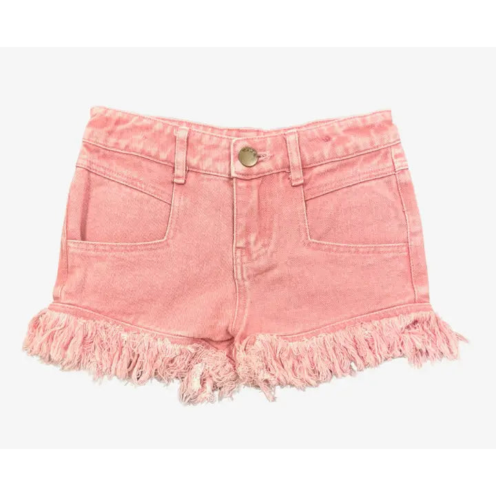 Frayed Hem Colored Denim Shorts
