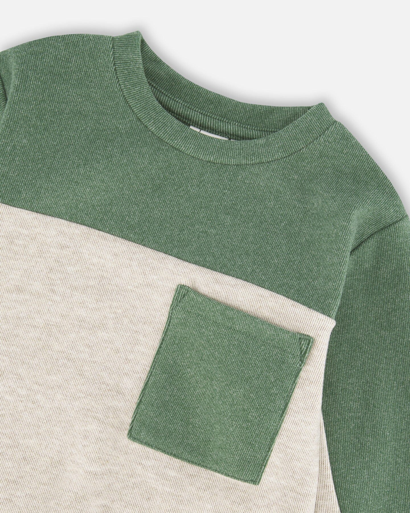 Long Sleeve Super Soft Brushed Jersey Top Color Block Heather Beige