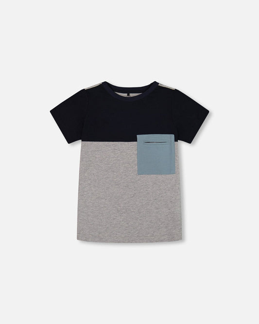 Organic Cotton Colorblock Tee Gray, Navy And Teal