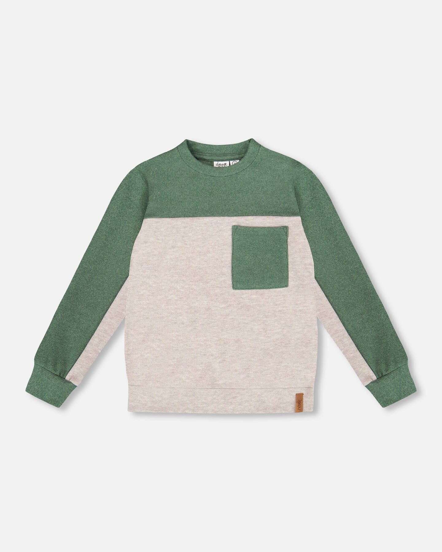 Long Sleeve Super Soft Brushed Jersey Top Color Block Heather Beige