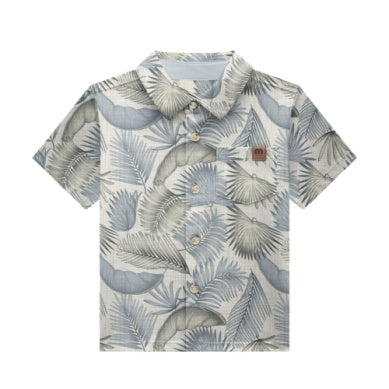 Leaf Print Button Up Shirt and Shorts Set