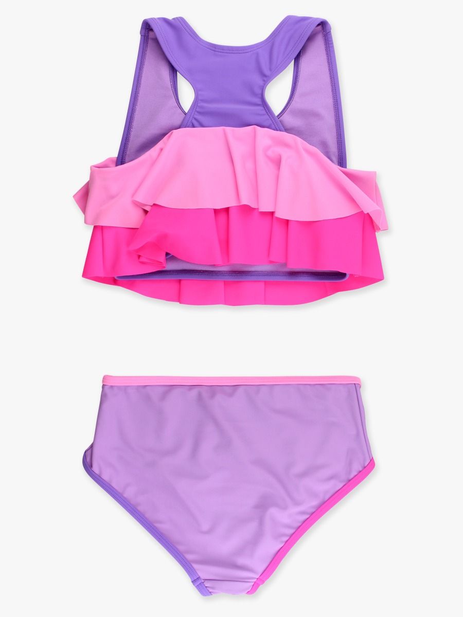 Neon Purple Color Block Flounce Bikini 2-Piece Swimsuit