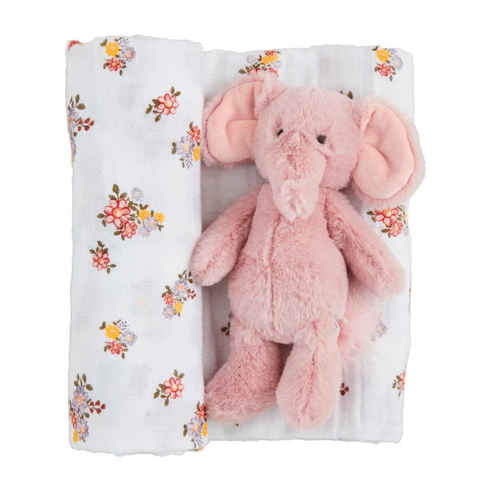 Floral Swaddle and Rattle Set