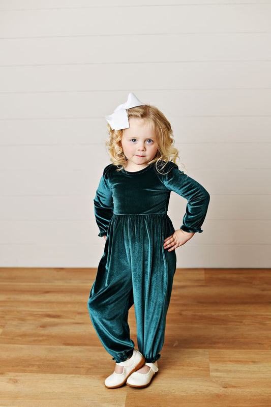 Swoon Kids Green Velvet Romper