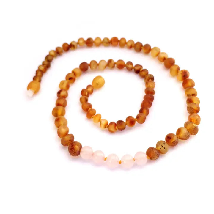 Amber & Gemstone Necklaces - Raw Honey & Rose Quartz