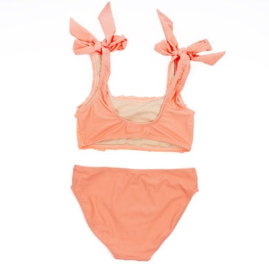 Ruffle Front Neon Coral Two Piece Swimsuit