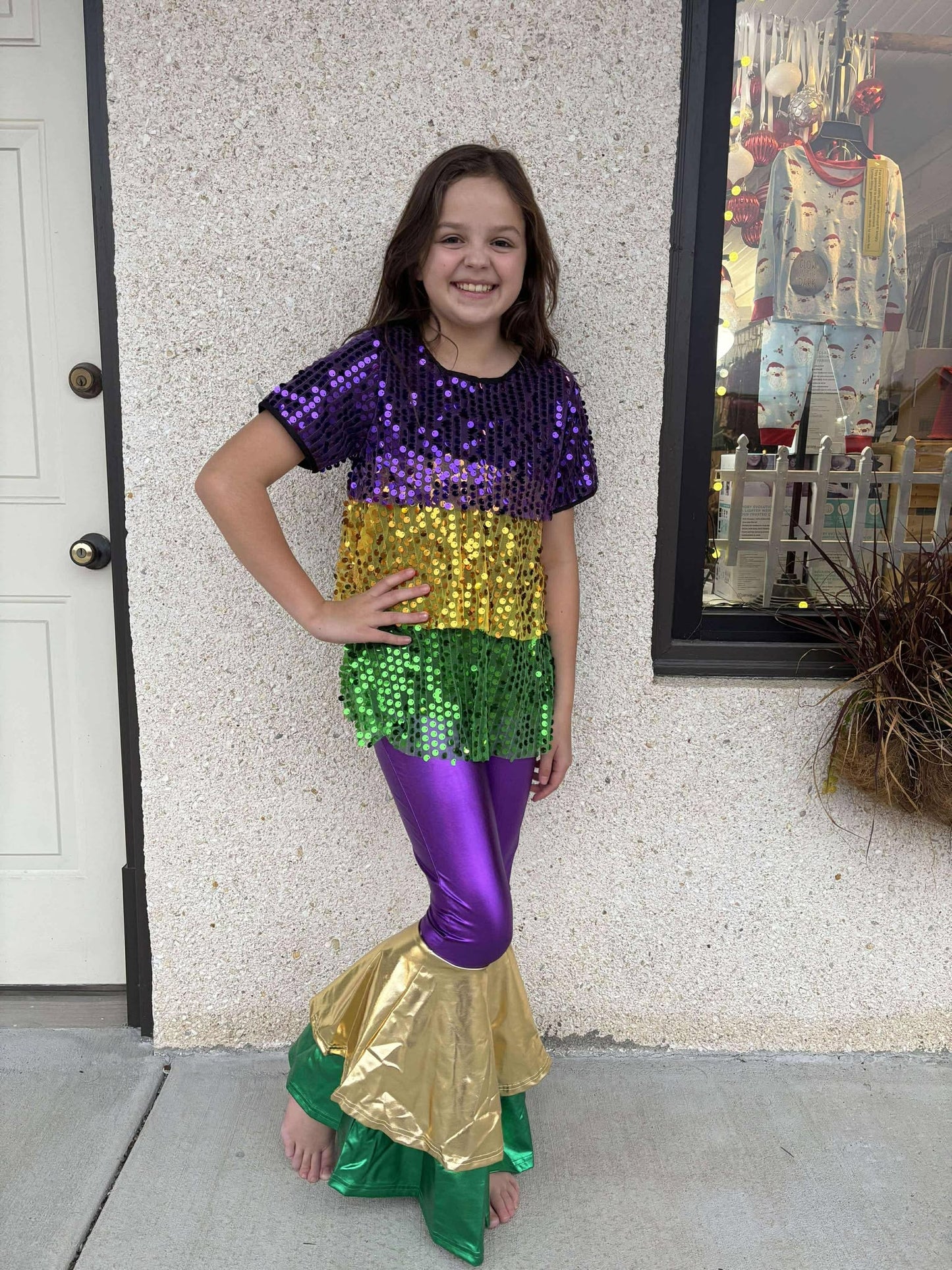 Mardi Gras Tiered Sequin Short Sleeve Top