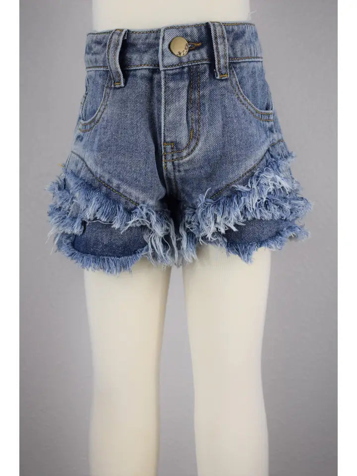 Medium Wash Tiered Denim Shorts