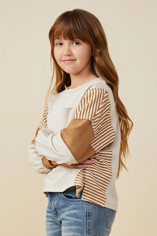 Hayden Girls Stripe And Color Block Sleeve Detail Knit Top