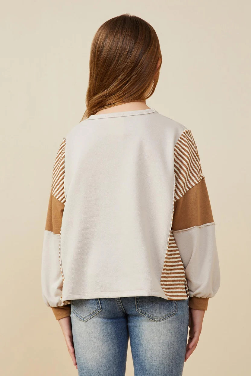 Hayden Girls Stripe And Color Block Sleeve Detail Knit Top