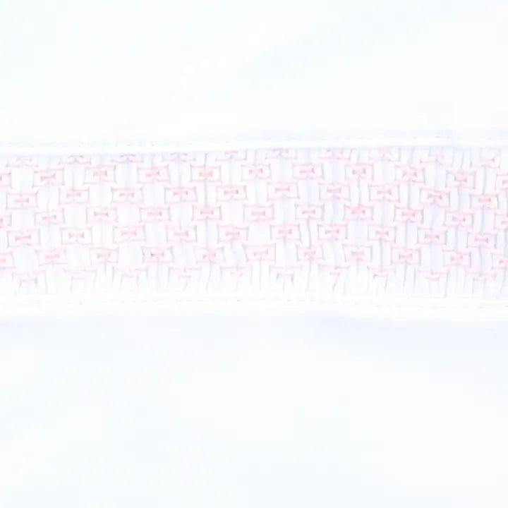 Essentials White with Pink Trim Smocked Footie