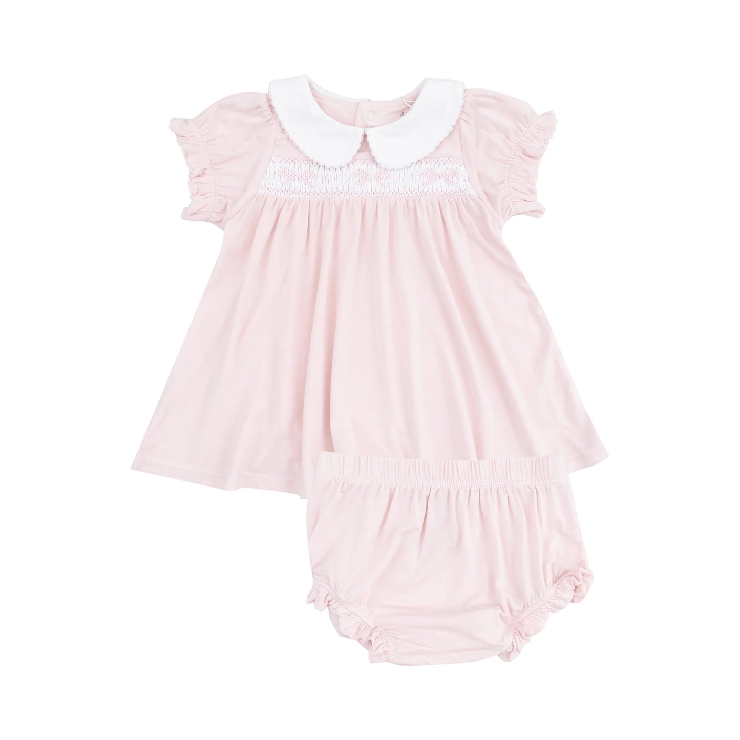 Smocked Peterpan Collar Dress +Ruffle Leg Bloomer - Solid Classic