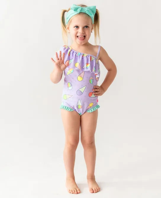 Snow Cones One Shoulder Ruffle One Piece
